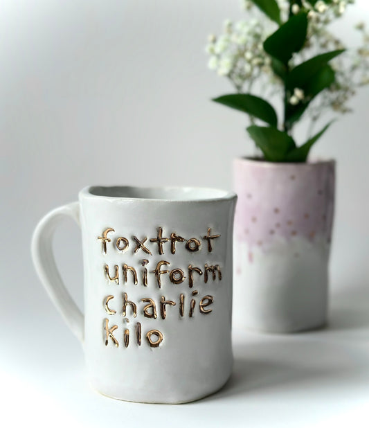 PRE- ORDER Foxtrot mug: 22kt gold white