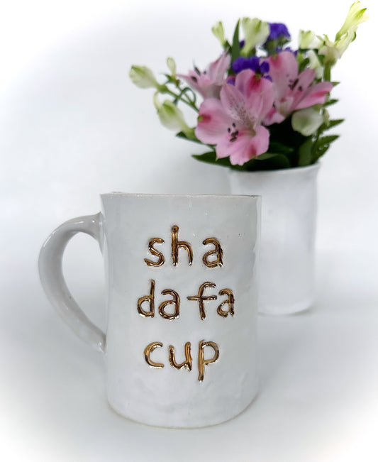 PRE- ORDER Shadafa mug: 22kt gold classic white